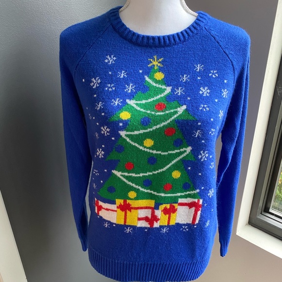 LOL Vintage Blue Xmas Tree Not So Ugly Sweater - Picture 5 of 8